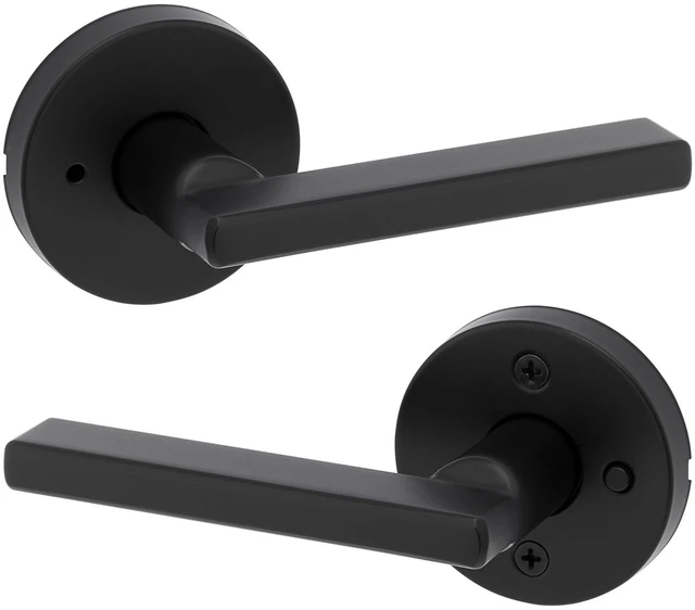 Alt view image 8 of 14 - Halifax Interior Privacy Door Handle with Lock, Round Lever for Bathroom and Bedroom, Matte Black Reversible Keyless Push Button Lock Door Lever, with Microban Protection