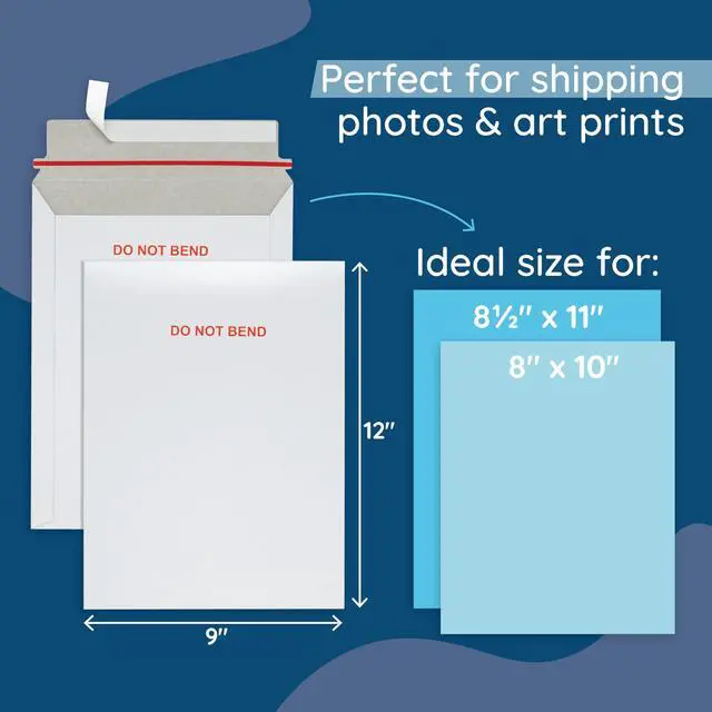 Alt view image 9 of 14 - 100 9" x 12" Rigid Mailers, Self Seal, Do Not Bend | heavy-duty cardboard, stay-flat rigid, peel and seal, protects photos, documents, prints, magazines, cards