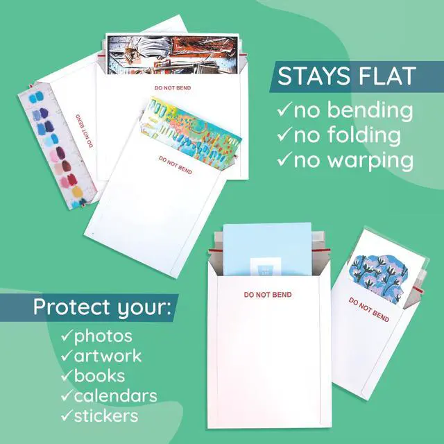 Alt view image 10 of 14 - 100 9" x 12" Rigid Mailers, Self Seal, Do Not Bend | heavy-duty cardboard, stay-flat rigid, peel and seal, protects photos, documents, prints, magazines, cards