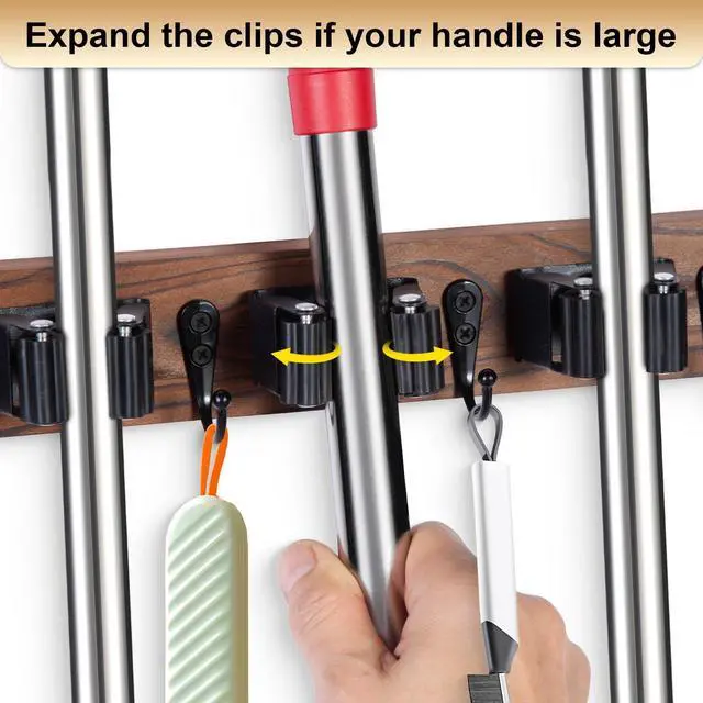 Alt view image 13 of 14 - Broom Holder Wall Mount With 5 Slots & 4 HooksRustic Wood Broom & Mop HangerWall Mounted Garden & Garage Tool Storage Organizer Rack for Closet Laundry Room or Kitchen Wall Decor