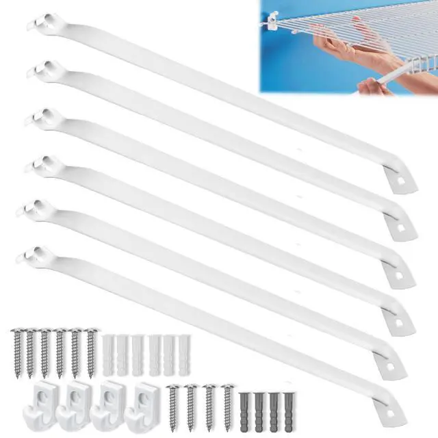 Alt view image 7 of 12 - 6PCS 12 inch Wire Shelf Brackets, Heavy Duty Wire Rack Bracket | Epoxy Steel Brackets for Wire Shelves, Rustproof Steel, Anti-Sag Triangular Support, Easy Install for Closet Garage Laundry