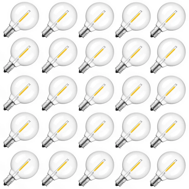 Alt view image 8 of 14 - 25 Pack G40 LED Replacement Bulbs, E12 Base, 2200K, Warm White | Shatterproof Plastic LED Light Bulb, Waterproof, Dimmable, 1.5" Edison Light Bulbs for Indoor Outdoor Patio Backyard Decor