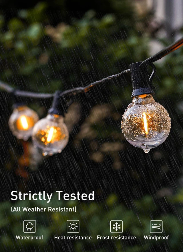 Alt view image 11 of 14 - 25 Pack G40 LED Replacement Bulbs, E12 Base, 2200K, Warm White | Shatterproof Plastic LED Light Bulb, Waterproof, Dimmable, 1.5" Edison Light Bulbs for Indoor Outdoor Patio Backyard Decor