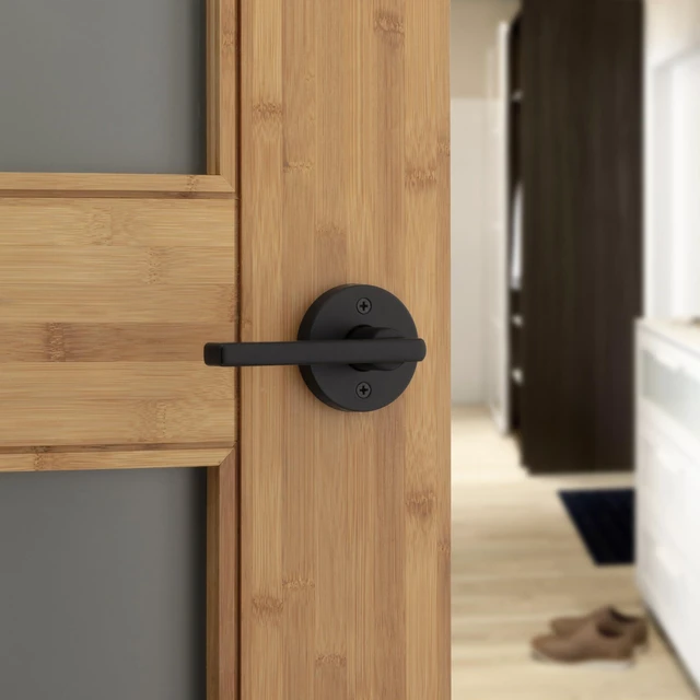 Alt view image 10 of 14 - Halifax Interior Privacy Door Handle with Lock, Round Lever for Bathroom and Bedroom, Matte Black Reversible Keyless Push Button Lock Door Lever, with Microban Protection