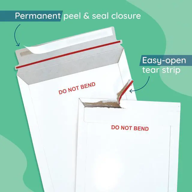 Alt view image 12 of 14 - 100 9" x 12" Rigid Mailers, Self Seal, Do Not Bend | heavy-duty cardboard, stay-flat rigid, peel and seal, protects photos, documents, prints, magazines, cards