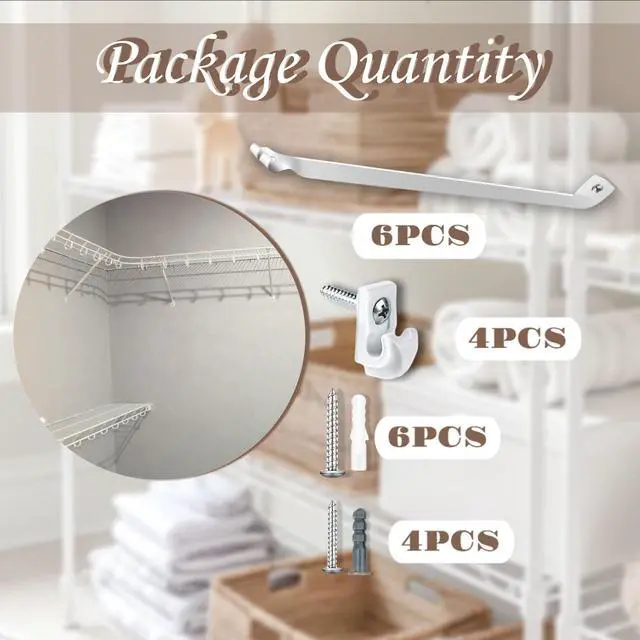 Alt view image 9 of 12 - 6PCS 12 inch Wire Shelf Brackets, Heavy Duty Wire Rack Bracket | Epoxy Steel Brackets for Wire Shelves, Rustproof Steel, Anti-Sag Triangular Support, Easy Install for Closet Garage Laundry