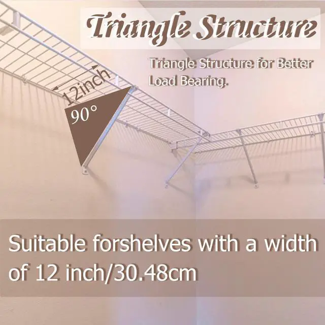 Alt view image 10 of 12 - 6PCS 12 inch Wire Shelf Brackets, Heavy Duty Wire Rack Bracket | Epoxy Steel Brackets for Wire Shelves, Rustproof Steel, Anti-Sag Triangular Support, Easy Install for Closet Garage Laundry