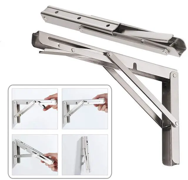 Alt view image 8 of 14 - CLT 20'' Folding Shelf Brackets Max. Load 440 lb, Heavy Duty Stainless Steel DIY Wall Mounted Shelf Bracket Space Saving for Table Work Bench, Pack of 2