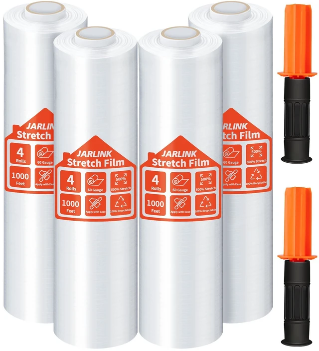 Alt view image 8 of 14 - Stretch Film, 15" x 1000' Shrink Pallet Wrap W/Handles, 60 Gauge | 4 Pack Clear stretch wrap Rolls, Industrial Strength Heavy Duty Plastic Stretch Wrap Moving, Packing, and Shipping