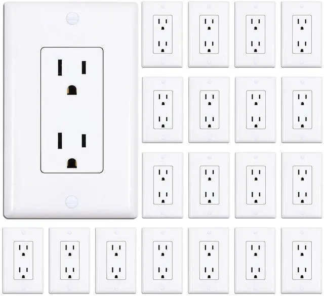 Alt view image 8 of 14 - Decorator Receptacle Outlet with Wall Plate, Non-Tamper-Resistant Electrical Outlet, 15 amp Outlet, Self-Grounding, UL Listed, White (20 Pack)