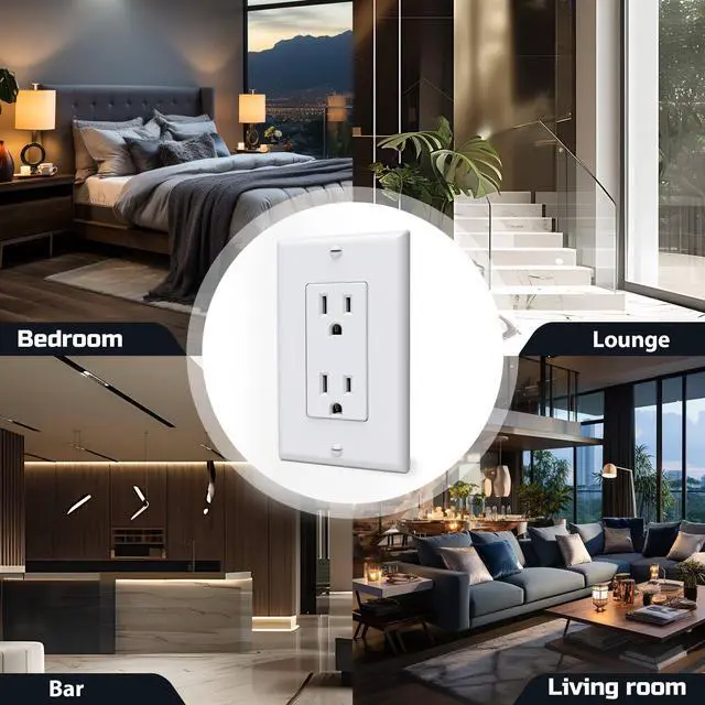 Alt view image 14 of 14 - Decorator Receptacle Outlet with Wall Plate, Non-Tamper-Resistant Electrical Outlet, 15 amp Outlet, Self-Grounding, UL Listed, White (20 Pack)