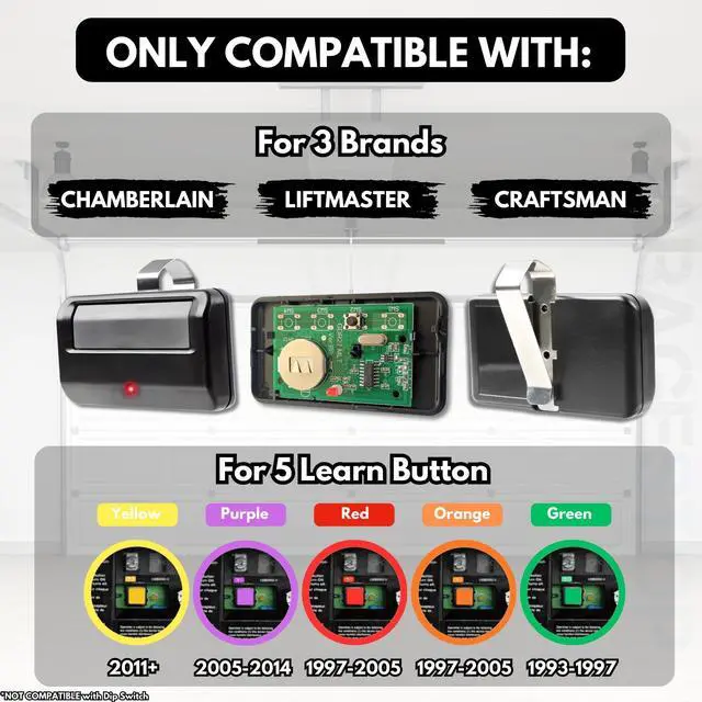 Alt view image 8 of 12 - 2X for 891LM 371LM 971LM Liftmaster Craftsman Chamberlain | 1-Button Universal Garage Door Opener Remote Replacement, Garage Clicker for 5 Learn Button, Extra-Long Range, 1993-Present