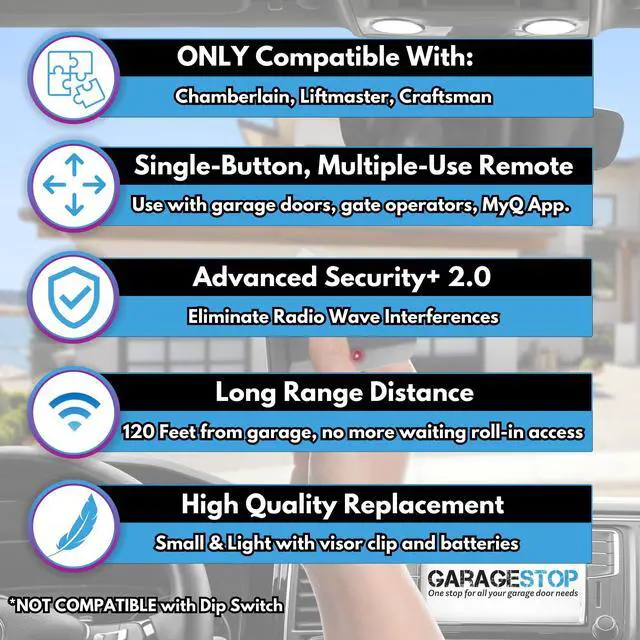 Alt view image 9 of 12 - 2X for 891LM 371LM 971LM Liftmaster Craftsman Chamberlain | 1-Button Universal Garage Door Opener Remote Replacement, Garage Clicker for 5 Learn Button, Extra-Long Range, 1993-Present