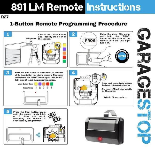 Alt view image 10 of 12 - 2X for 891LM 371LM 971LM Liftmaster Craftsman Chamberlain | 1-Button Universal Garage Door Opener Remote Replacement, Garage Clicker for 5 Learn Button, Extra-Long Range, 1993-Present