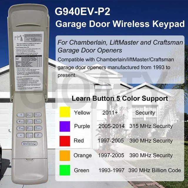 Alt view image 9 of 14 - Universal Garage Door Opener Keypad for Liftmaster Chamberlain Craftsman Wayne Dalton Openers Produced Since 1993, Wireless Keypad Keyless Entry, Replaces 877/878MAX 377/977/877/66LM, Safe Security