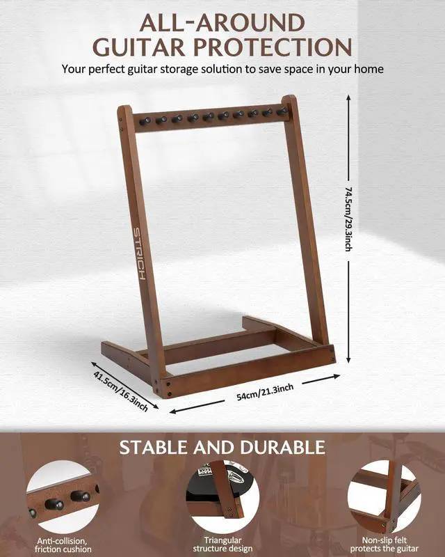 Alt view image 11 of 14 - Wooden Guitar Stand Multiple Guitars, Guitar Rack for 3 Acoustic or 5 Electric Guitars & Basses, Floor Standing Multi Guitar Display for Studio & Home - Protective Padding, SMT-10 (5-Holder)