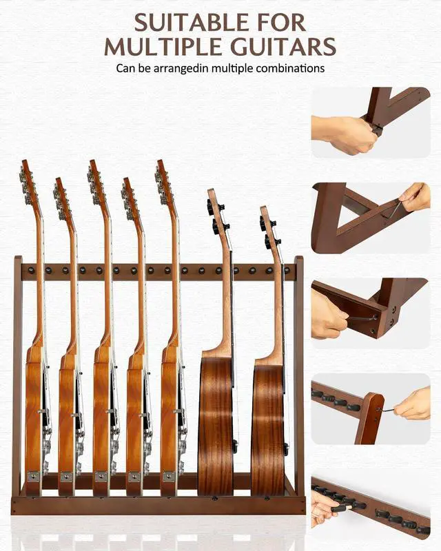 Alt view image 12 of 14 - Wooden Guitar Stand Multiple Guitars, Guitar Rack for 3 Acoustic or 5 Electric Guitars & Basses, Floor Standing Multi Guitar Display for Studio & Home - Protective Padding, SMT-10 (5-Holder)