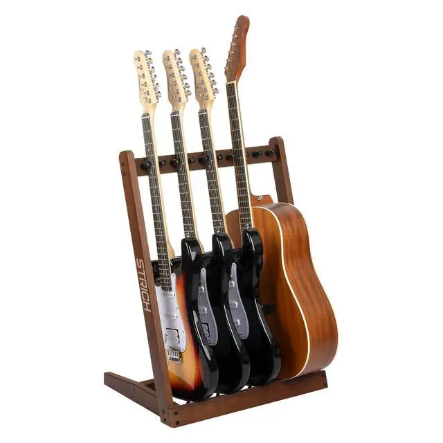 Alt view image 8 of 14 - Wooden Guitar Stand Multiple Guitars, Guitar Rack for 3 Acoustic or 5 Electric Guitars & Basses, Floor Standing Multi Guitar Display for Studio & Home - Protective Padding, SMT-10 (5-Holder)