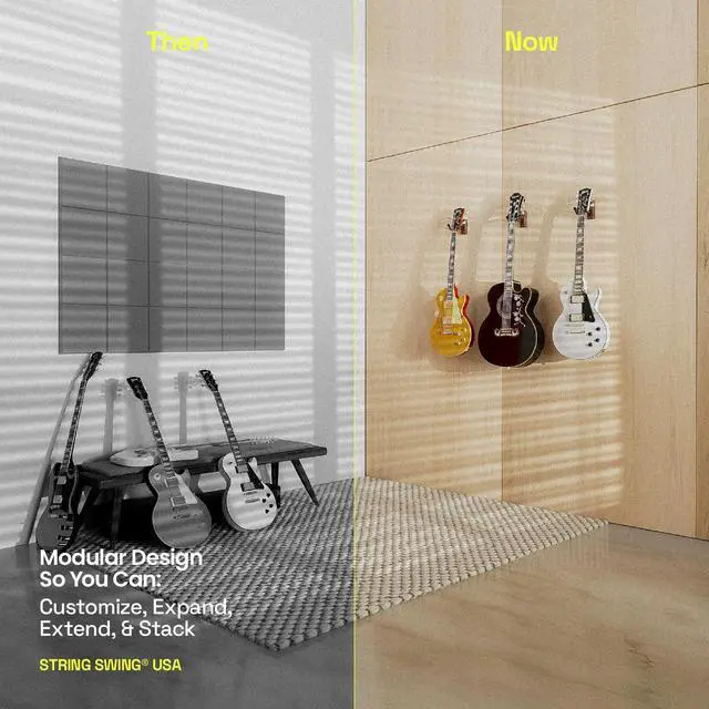Alt view image 9 of 14 - Guitar Wall Mount 3 Pack, Hangers, Holder Hook for Wall, Fits All Size Acoustic, Electric, Bass - Black Walnut Hardwood, Made in USA