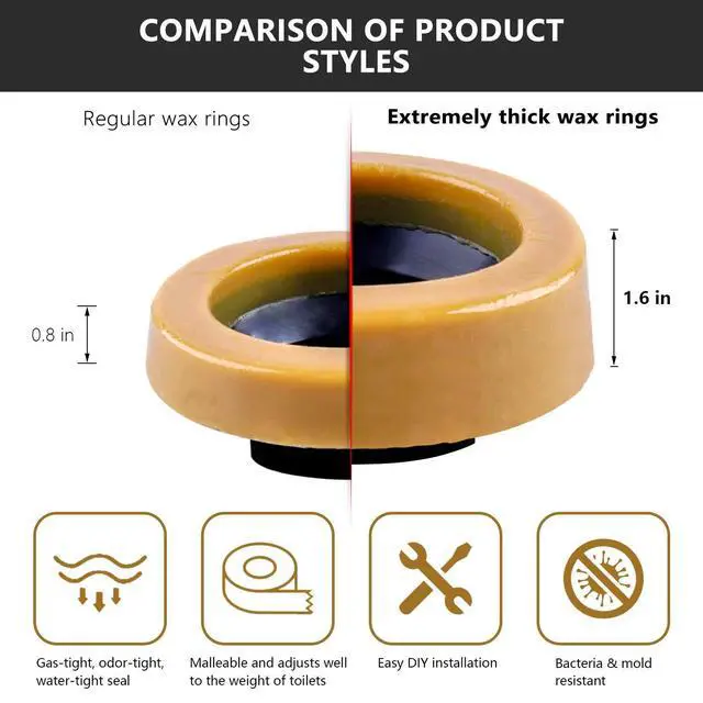 Alt view image 10 of 14 - Wax Ring or Toilet, Extra Thick Wax Ring Replacement Kit with lange Bolts | 1.6'' Thick, Extra Thick or Deep langes, its 3 in. or 4 in. Lines, Standard loor Mount Toilets, or DIYers and Pros