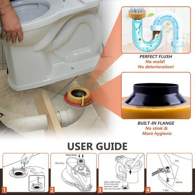 Alt view image 11 of 14 - Wax Ring or Toilet, Extra Thick Wax Ring Replacement Kit with lange Bolts | 1.6'' Thick, Extra Thick or Deep langes, its 3 in. or 4 in. Lines, Standard loor Mount Toilets, or DIYers and Pros