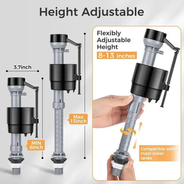 Alt view image 10 of 14 - Universal Toilet Flusher Replacement Kit, Toilet Fill Valve and 2-Inch Flapper Replacement Kit, Toilet Repair Kit Inside Tank, Adjustable, Quiet and Easy to Install (1-Pack)