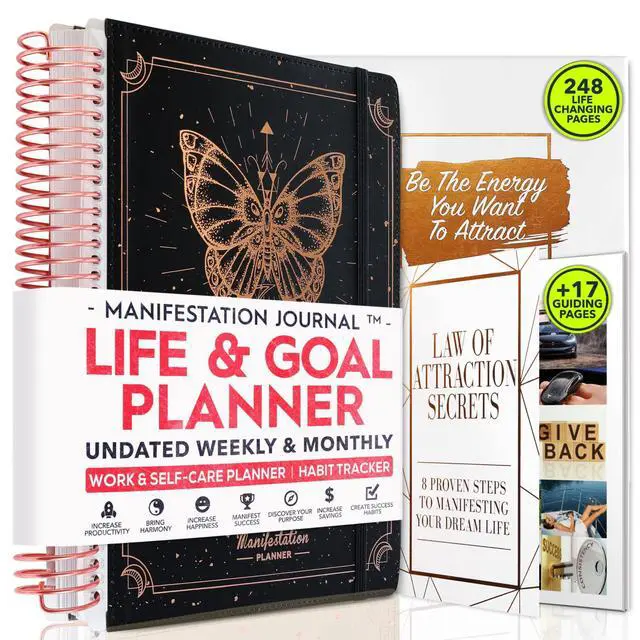 Alt view image 8 of 14 - Manifestation Journal Hourly, Weekly & Monthly Planner | 12-Month to Increase Productivity, Life Organizer & Goal Planner | Spiral Journal, Habit Tracker, Foldable Vision Board, Gift Box & Stickers