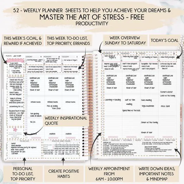 Alt view image 10 of 14 - Manifestation Journal Hourly, Weekly & Monthly Planner | 12-Month to Increase Productivity, Life Organizer & Goal Planner | Spiral Journal, Habit Tracker, Foldable Vision Board, Gift Box & Stickers