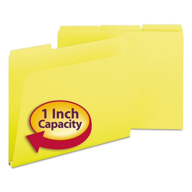 Alt view image 8 of 14 - Pressboard File Folder, 1/3-Cut Tab, 1" Expansion, Letter Size, Yellow, 25 per Box (21562)