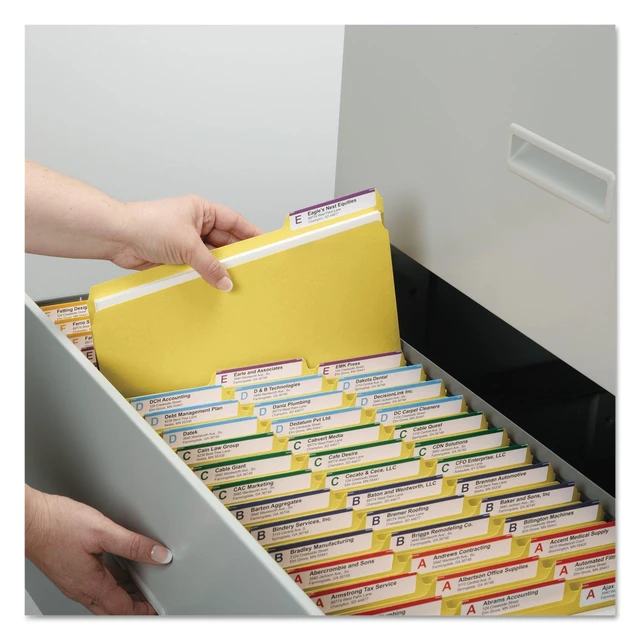 Alt view image 9 of 14 - Pressboard File Folder, 1/3-Cut Tab, 1" Expansion, Letter Size, Yellow, 25 per Box (21562)