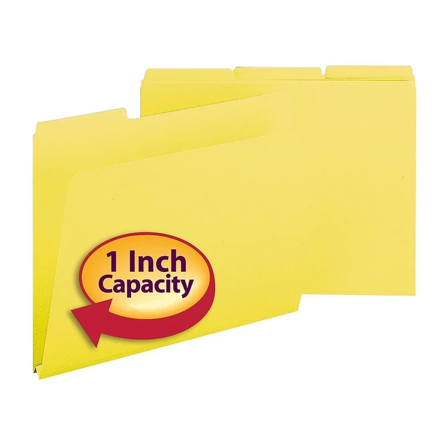 Alt view image 14 of 14 - Pressboard File Folder, 1/3-Cut Tab, 1" Expansion, Letter Size, Yellow, 25 per Box (21562)