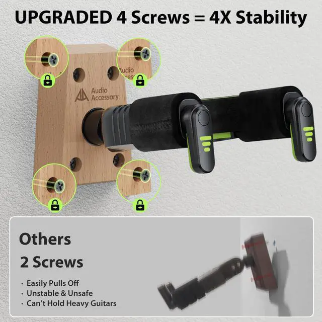 Alt view image 10 of 14 - Guitar Wall Mount Autolock 3-Pack - Nitro Friendly Velvet Hook (Heavy-Duty Design) 4-Screw Wood Base of 20lbs Load Guitar Wall Hanger for Bass, Acoustic, Classical, Electric Guitar