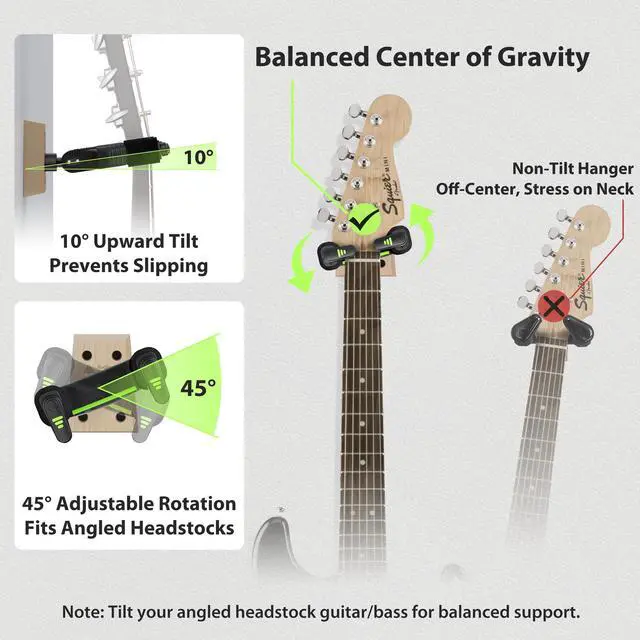 Alt view image 12 of 14 - Guitar Wall Mount Autolock 3-Pack - Nitro Friendly Velvet Hook (Heavy-Duty Design) 4-Screw Wood Base of 20lbs Load Guitar Wall Hanger for Bass, Acoustic, Classical, Electric Guitar
