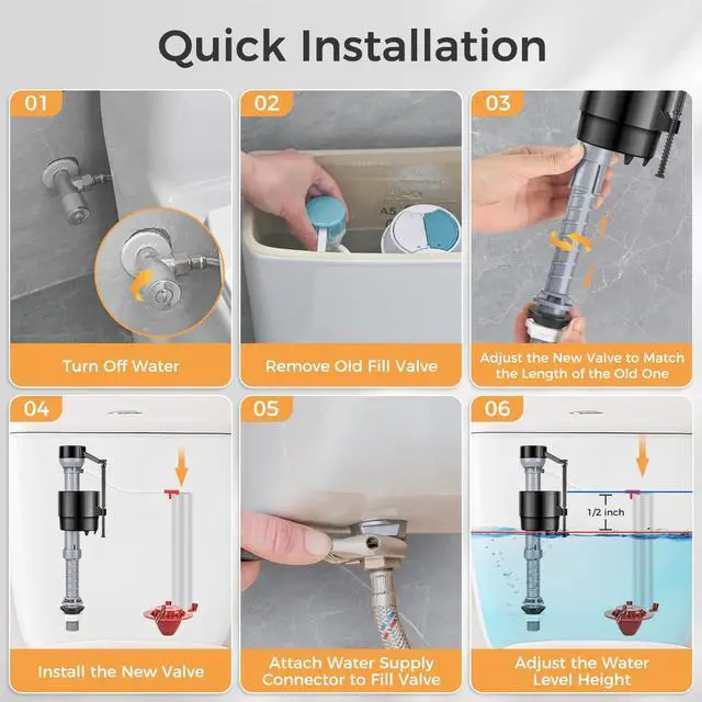Alt view image 11 of 14 - Universal Toilet Flusher Replacement Kit, Toilet Fill Valve and 2-Inch Flapper Replacement Kit, Toilet Repair Kit Inside Tank, Adjustable, Quiet and Easy to Install (1-Pack)