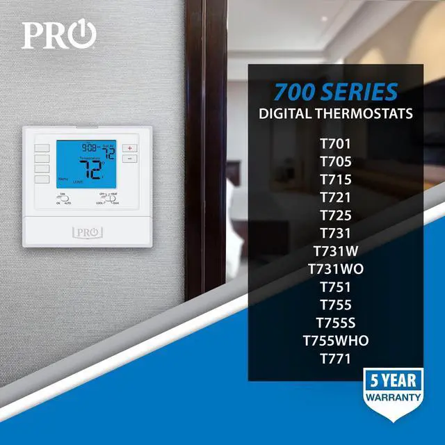 Alt view image 14 of 14 - PRO1 T701 Single Stage Non-Programmable Wall Thermostat for 1 Heat/1 Cool Conventional Systems, Conventional Digital Thermostat for Home