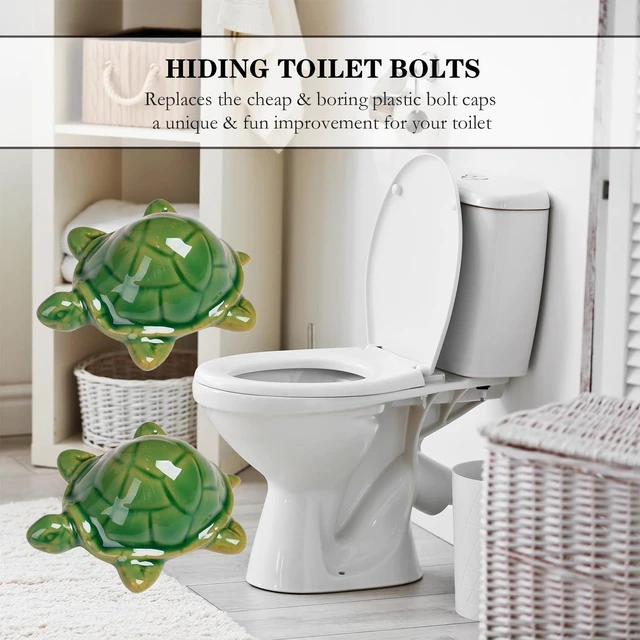 Alt view image 7 of 10 - Toilet Bolt Caps, Decorative Toilet Bolt Covers, Ceramic Cute Frog Covers Toilet Bolts Bathroom Decor Easy Installation Set of 2 (2pcs Green Turtle)