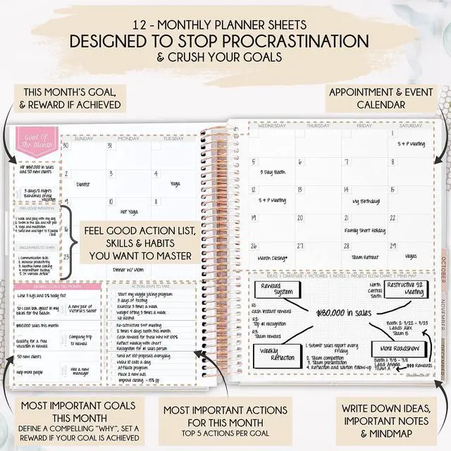 Alt view image 11 of 14 - Manifestation Journal Hourly, Weekly & Monthly Planner | 12-Month to Increase Productivity, Life Organizer & Goal Planner | Spiral Journal, Habit Tracker, Foldable Vision Board, Gift Box & Stickers