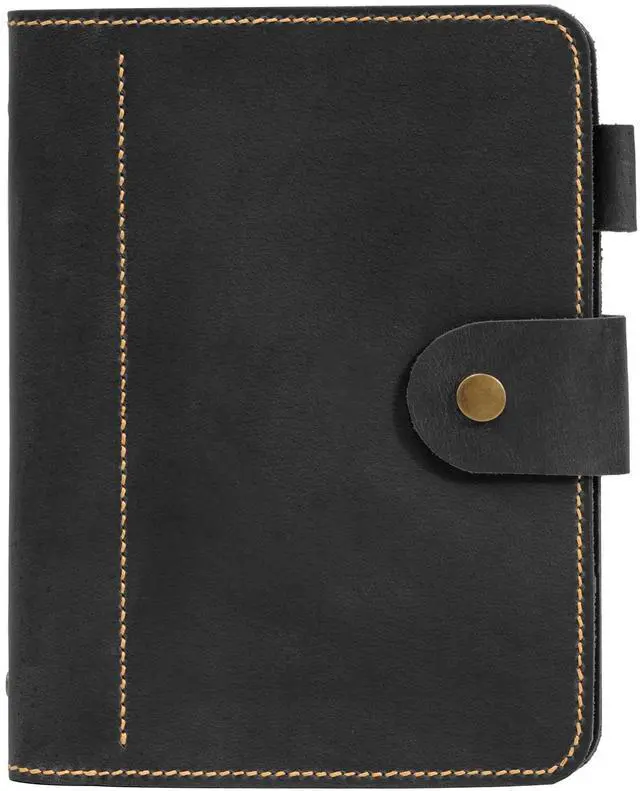 Alt view image 7 of 8 - Leather A5 binder planner, Refillable leather journal, Leather notebook, A5 ring binder, Custom gift for him, Leadership Gifts, Corporate Gifts for Clients (Black)
