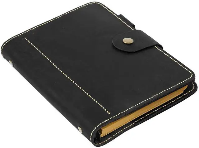 Alt view image 6 of 8 - Leather A5 binder planner, Refillable leather journal, Leather notebook, A5 ring binder, Custom gift for him, Leadership Gifts, Corporate Gifts for Clients (Black)