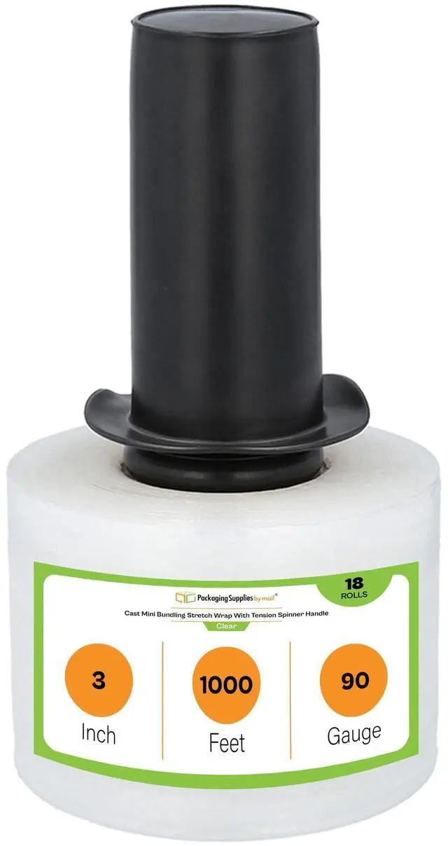 Alt view image 9 of 14 - PSBM Mini Stretch Wrap with Extended Core Spinner Handles, 18 Rolls 3 Inch x 1000 Feet 90 Gauge Heavy Duty Clear Plastic Wrap Industrial Strength Shrink Film for Moving, Packing & Shipping
