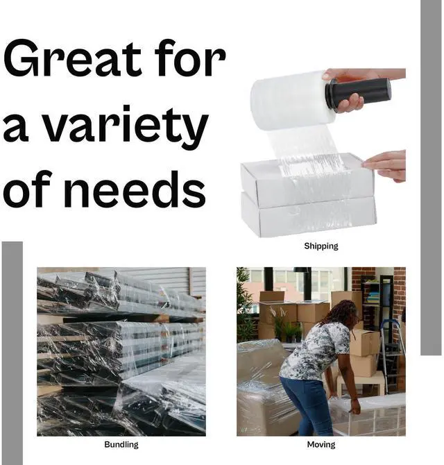 Alt view image 14 of 14 - PSBM Mini Stretch Wrap with Extended Core Spinner Handles, 18 Rolls 3 Inch x 1000 Feet 90 Gauge Heavy Duty Clear Plastic Wrap Industrial Strength Shrink Film for Moving, Packing & Shipping