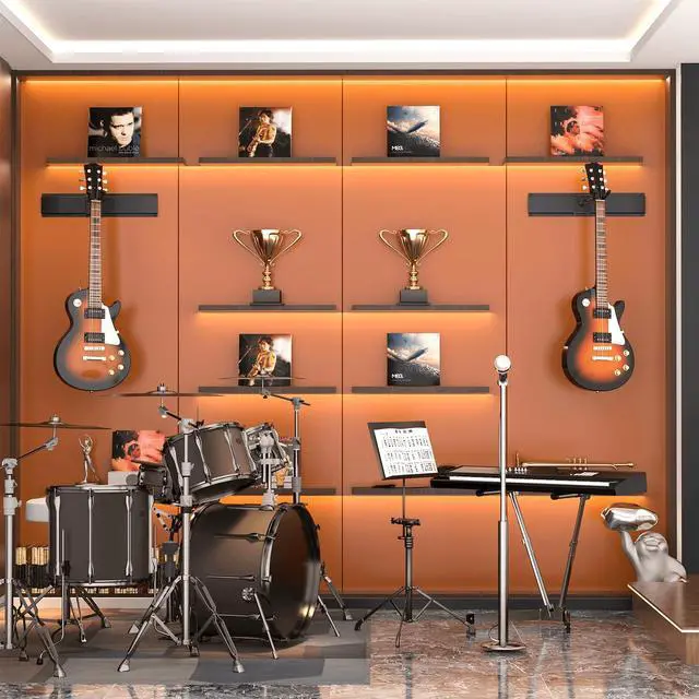 Alt view image 13 of 14 - Guitar Wall Mount, Woodgrain Rack with 6 Adjustable Guitar Hangers, Guitar Wall Hanger with Pre-Drilled Holes, 48" Alloy Steel Multiple Guitar Holder Stand,Black