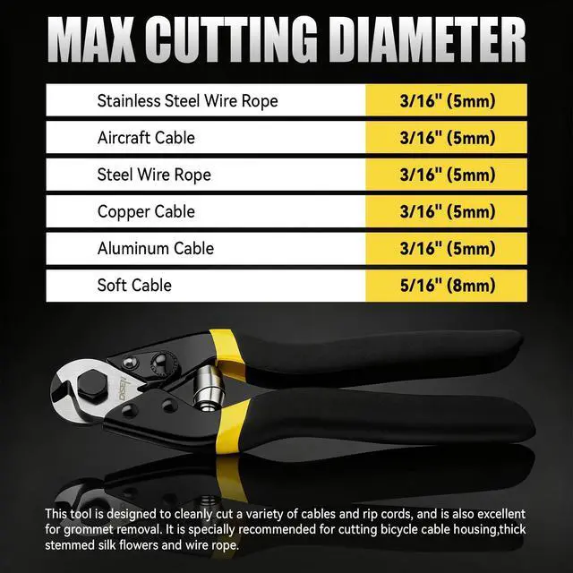 Alt view image 14 of 14 - Wire Cutters Heavy Duty Cutting Up to 3/16", Cable Cutters for Fence | Metal Cutters for Thick Wire, Chicken Coop, Safety Lock, Spring Loaded, Non-slip Matte Handle, Cr-V Steel, Yellow-Black 1