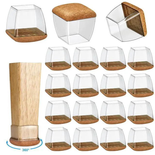 Alt view image 8 of 14 - 16 Pack Chair Leg Floor Protectors for Hardwood Floors, Round Rubber Furniture Sliders, 360°Felt Pad Bottom Wrapped Thickening Silicone Furniture Legs Caps Covers(Square,Clear-Brown-L)