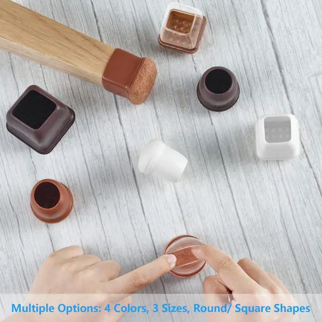 Alt view image 14 of 14 - 16 Pack Chair Leg Floor Protectors for Hardwood Floors, Round Rubber Furniture Sliders, 360°Felt Pad Bottom Wrapped Thickening Silicone Furniture Legs Caps Covers(Square,Clear-Brown-L)