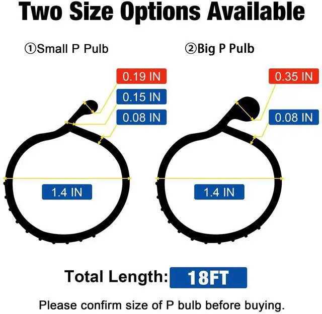 Alt view image 9 of 14 - 18FT Garage Door Seals Bottom Rubber 0.19" P Bulb Bottom Weather Seal, Weatherproof Replacement Weather Stripping Compatible with Overhead Door (18 FT, Black)