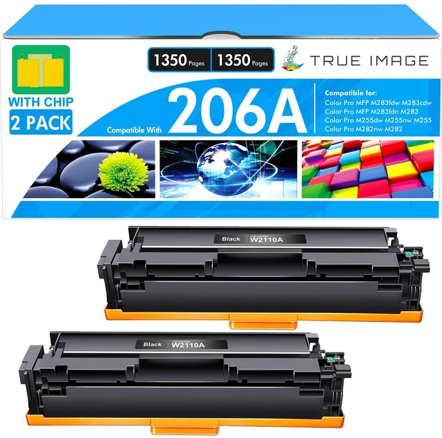 Alt view image 8 of 14 - 206A W2110A Black Toner Cartridge 206X W2110X MFP M283fdw M283cdw M255dw | Replacement for HP 206A Black Toner Color LaserJet Pro MFP M283fdn M282nw M255nw M283 M255 M282 Printer High Yield (2 Pack)