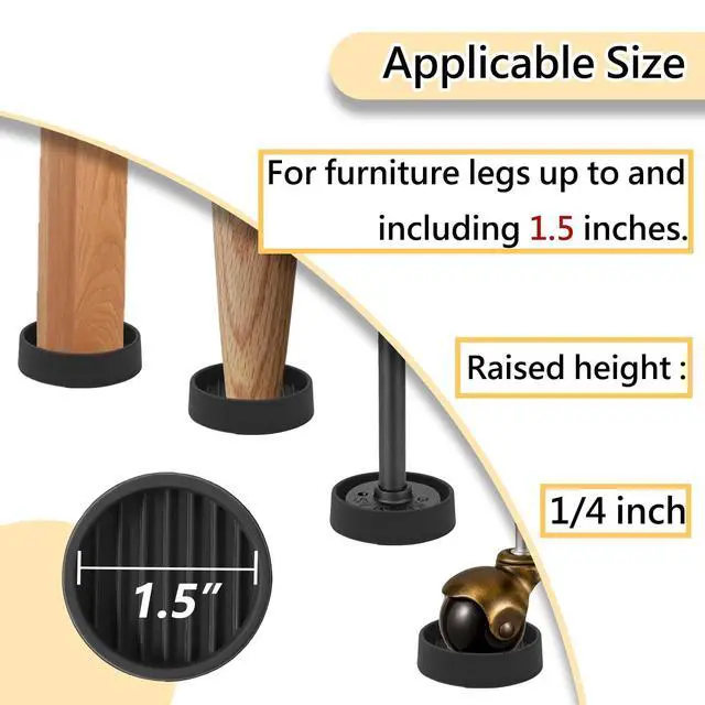 Alt view image 9 of 14 - Rubber Furniture Caster Cups, Non-Slip Round Furniture Pads, 1.5" | Inner & Outer Anti-Slip Texture Helps Keep Beds and Couches from Sliding While Protecting Hardwood, Tile & Other Floors