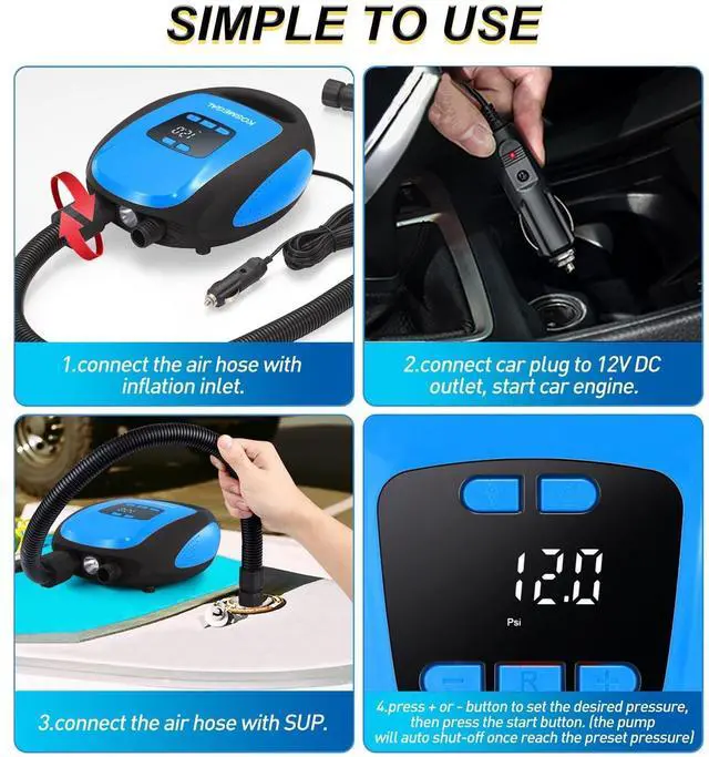 Alt view image 11 of 12 - Paddle Board Pump Electric Portable, SUP Pump for Paddleboard, Professional 20PSI Air Compressor with Auto-Off, Deflation Function and 12V DC Car Connector for Inflatables, Kayaks and Boats