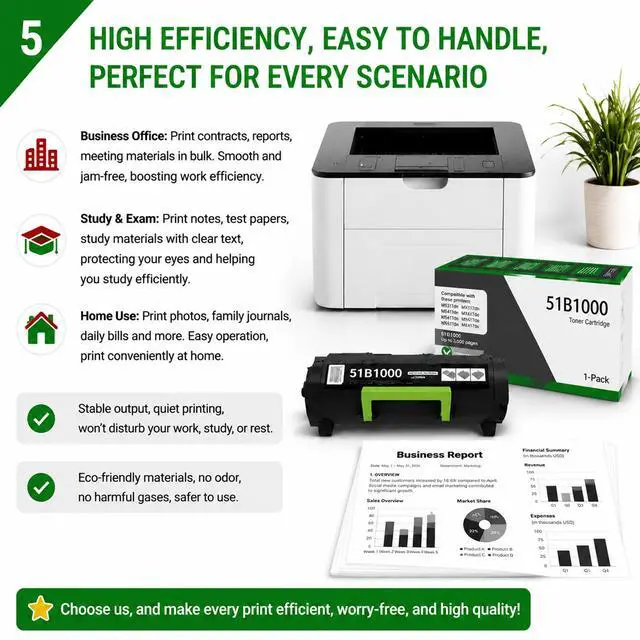 Alt view image 12 of 14 - 51B1000 High Yield Toner Cartridge Black (1-Pack, 3,000 Pages) Replacement for Lexmark 51B1000 Toner Cartridge MS317dn MX317dn MS417dn MX417de MS517dn MX517de MS617dn MS617de Printers